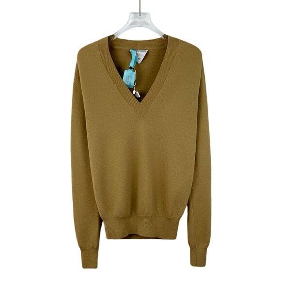 J17143 Bottega Veneta Dark Brown V-neck Wool Long Sleeve Sweater Size S
